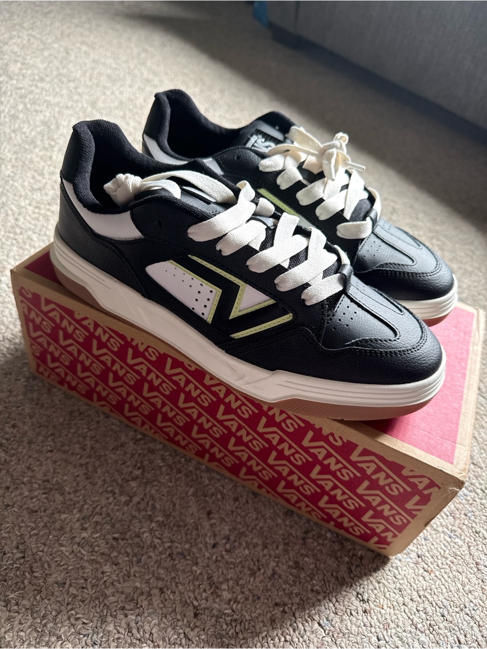 Vans men’s Black Sneakers with White and Lime Accents